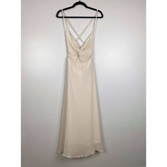 Lulu's Picturesque Moments Cream Strappy Crisscross Flowy Maxi Dress Size S NWT - Picture 2 of 11
